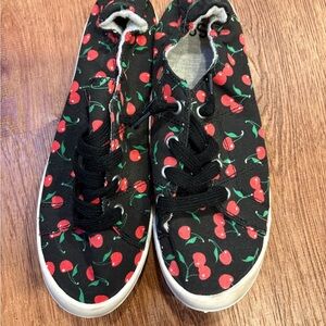 Cherry Print Black Canvas Sneakers